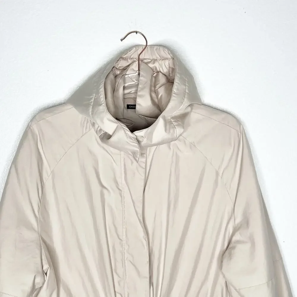 OYSHO Parka Hooded Jacket Water-Repellent Front-Zip Relaxed Fit Beige Size Small